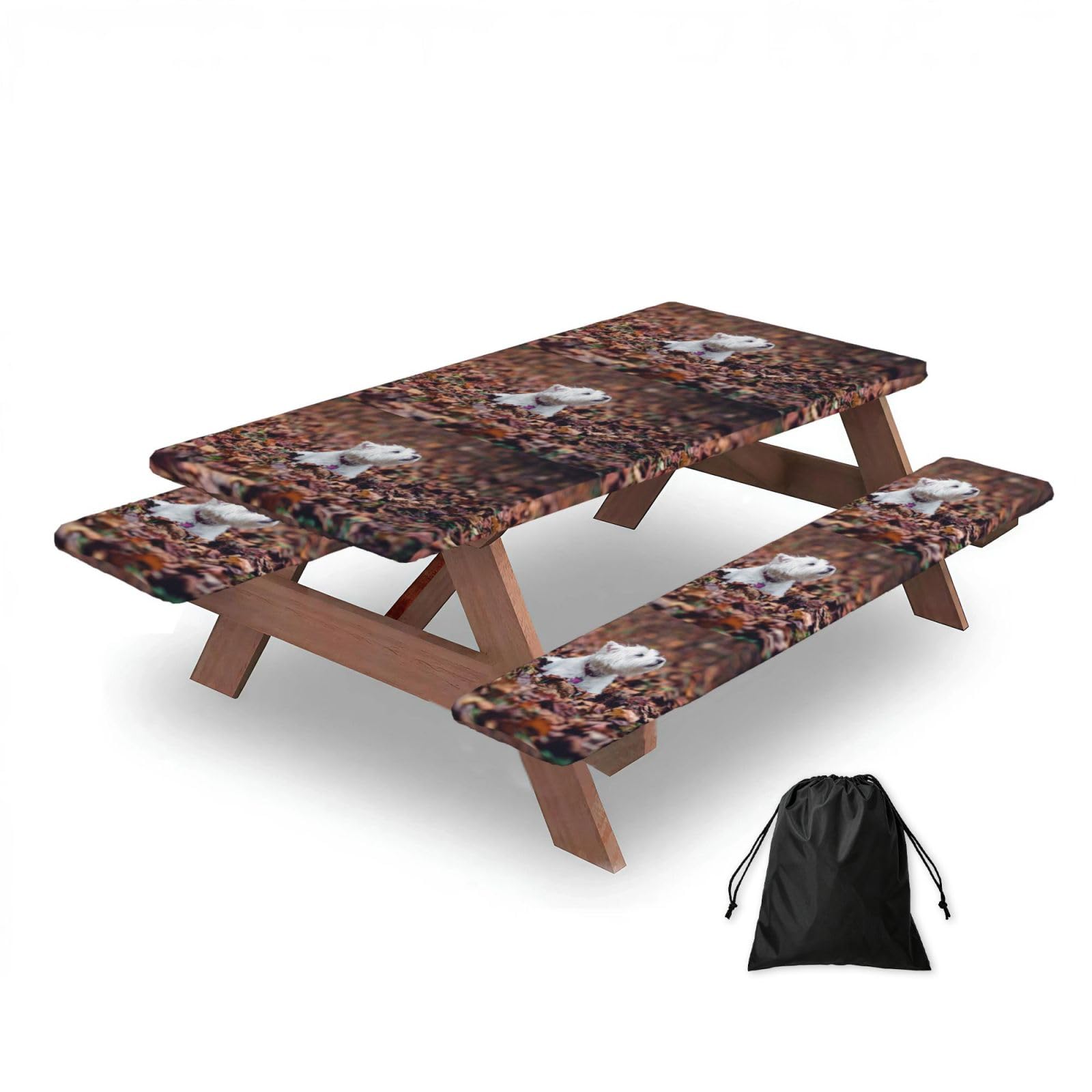 Dopklna As Picture Westie Bokeh West Highland White Terrier Dogs, Picnic Table Cover With Bench Covers -Waterproof Elastic Fitted Tablecloth For Garden Camping Patio 76X152cm