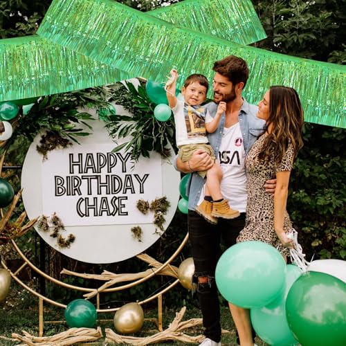 Image of BEISHIDA 3 Packs Metallic Foil Fringe Garland Shining Green Wall Hanging Tinsel Fringe Banners for Car Floats Bridal Shower Wedding Birthday Easter Graduation Holiday Party Decoration(30 Feet)