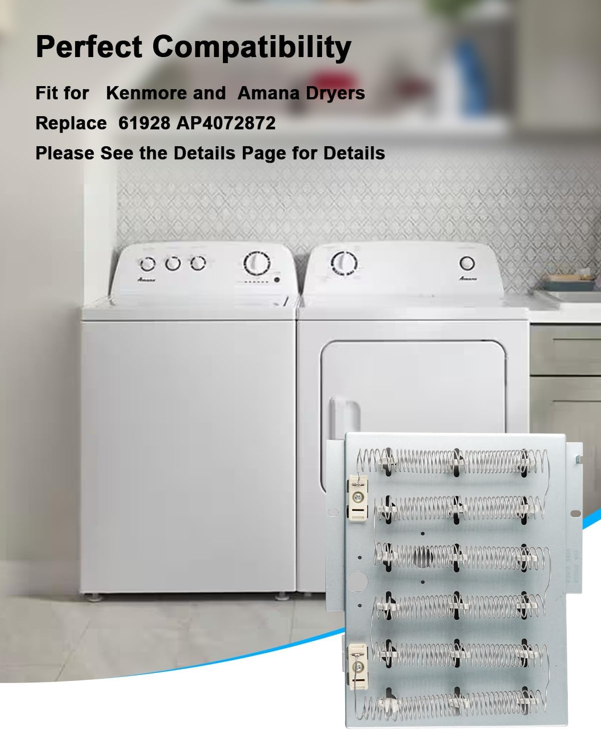 Upgraded 503978 61927 Dryer Heating Element Assembly Fit for Speed Queen Dryers ADE3SRGS173TW01 ADE3LRGS171TW01, Replace 503978 964p3 510329 61928 Heating Element