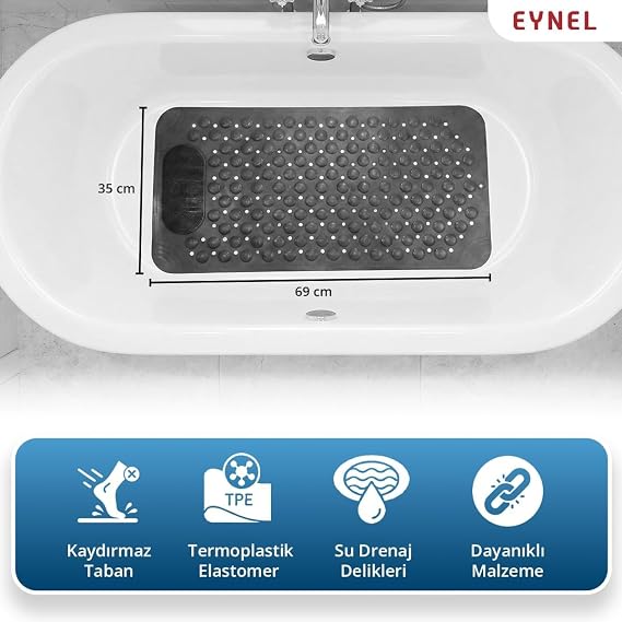Kaydırmaz Duş Matı, Vantuzlu Banyo ve Duş Kaydırmazı, Duşa Kabin Küvet İçi Vantuzlu Banyo Paspası (35x69 cm)