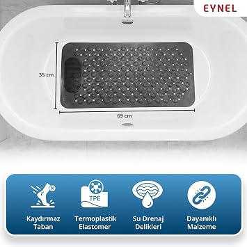 Kaydırmaz Duş Matı, Vantuzlu Banyo ve Duş Kaydırmazı, Duşa Kabin Küvet İçi Vantuzlu Banyo Paspası (35x69 cm)