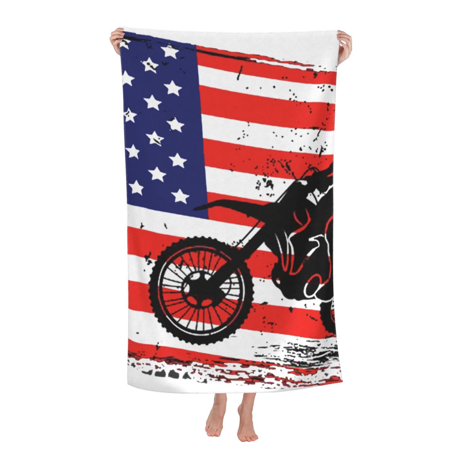 LSRCPD Beach Towel Motocross Dirt Bike USA Flag Microfiber Beach Towels Blanket Oversized Tropical Big Extra Large XL Pool Towels Quick Dry Sandproof for Women Girls Kids