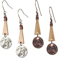 SPUNKYsoul Boho Triangle Disc Dangle Earrings 2-Pack for Women - Lightweight, Hypoallergenic, Nickel-Free Gift Ready