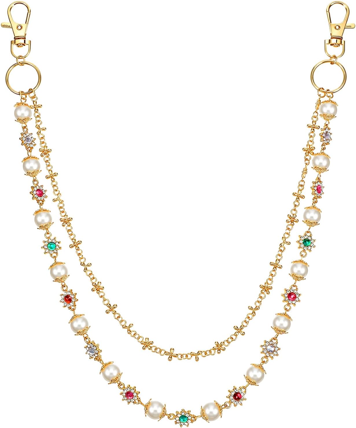 Mabor Multi-Layer Pants Chain, Rhinestone Pearl Gold Jean Chain for Women Fashionable Hip Hop Accessory