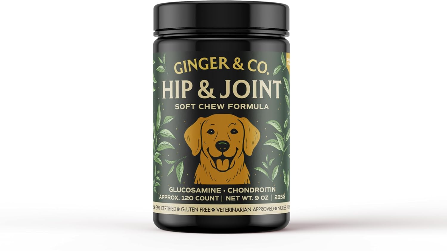 Ginger & Co. Hip & Joint Support Chews for Dogs with Glucosamine, Chondroitin, MSM, Vet-Approved Mobility Formula, 120 Count