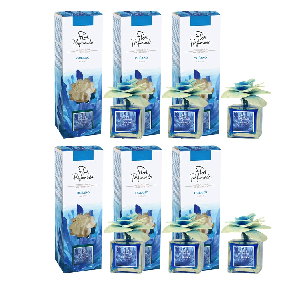PACK 6 Ambientador Perfumes. Difusor de Flor perfumadas.Difusor de Flor con aroma AMB. FLOR 90ml OCEANO(PLUS HOME)