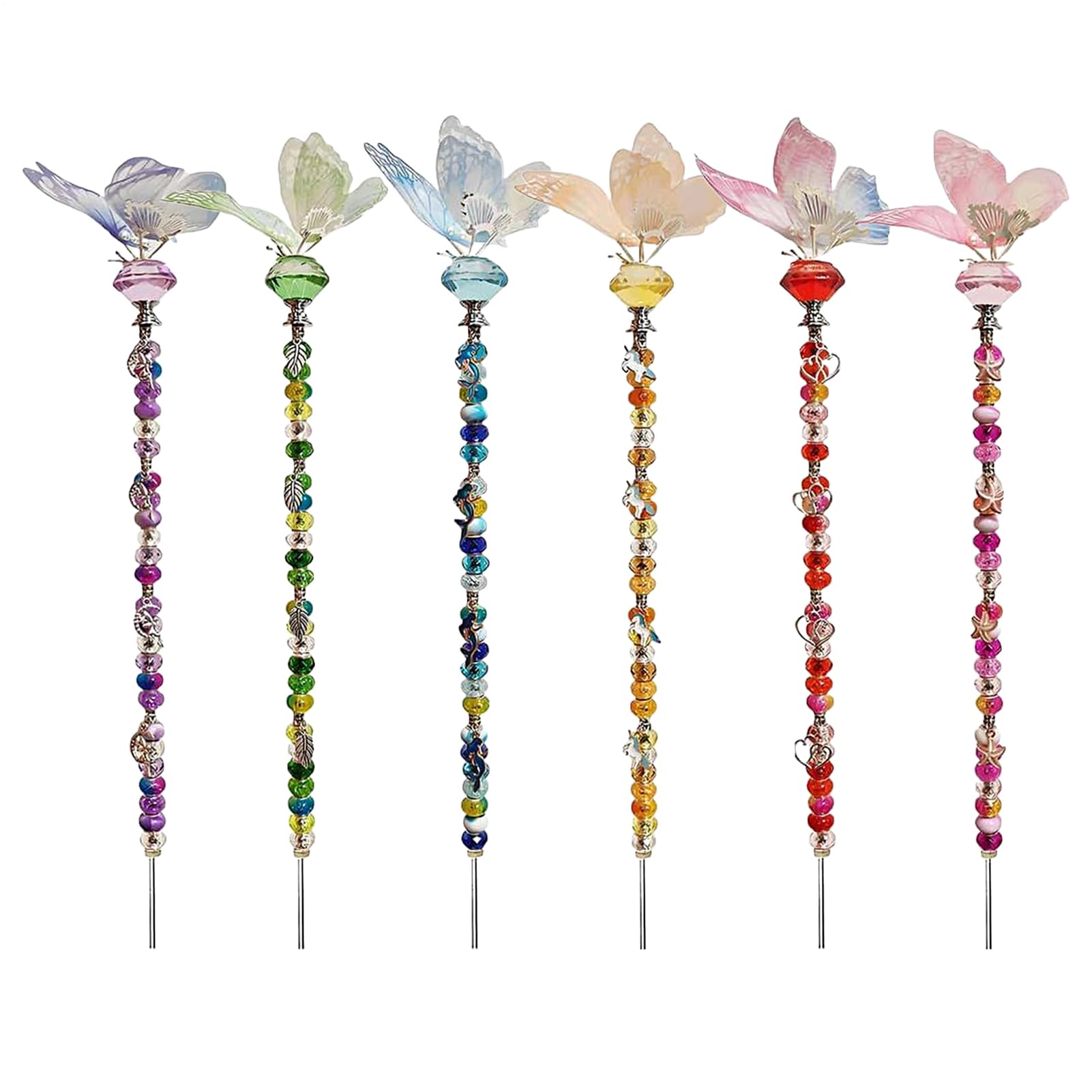 Perlenbesetzte Gartenstecker Schmetterlings-Dekostäbe