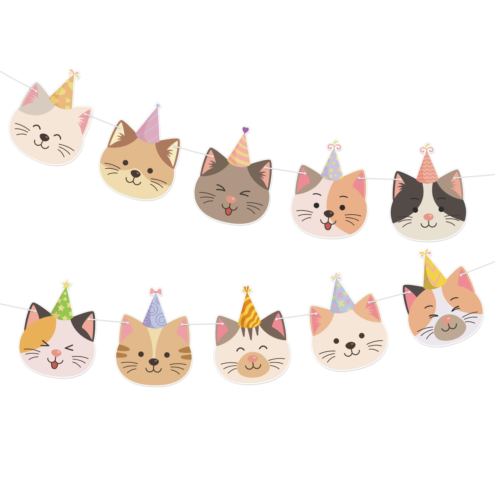 Hooqict Happy Birthday Banner Cat Birthday Decorations Party Banner Garland Sign for Girls Kids 1st 2nd 3rd Funny Cat Themed Birthday Party Decorations Supplies