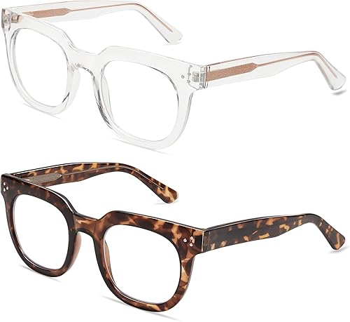 Miniatura 3 de AMOMOMA Anteojos de lectura retro de gran tamaño con bloqueo de luz azul para mujeres y hombres, computadora cuadrada grande AM6056