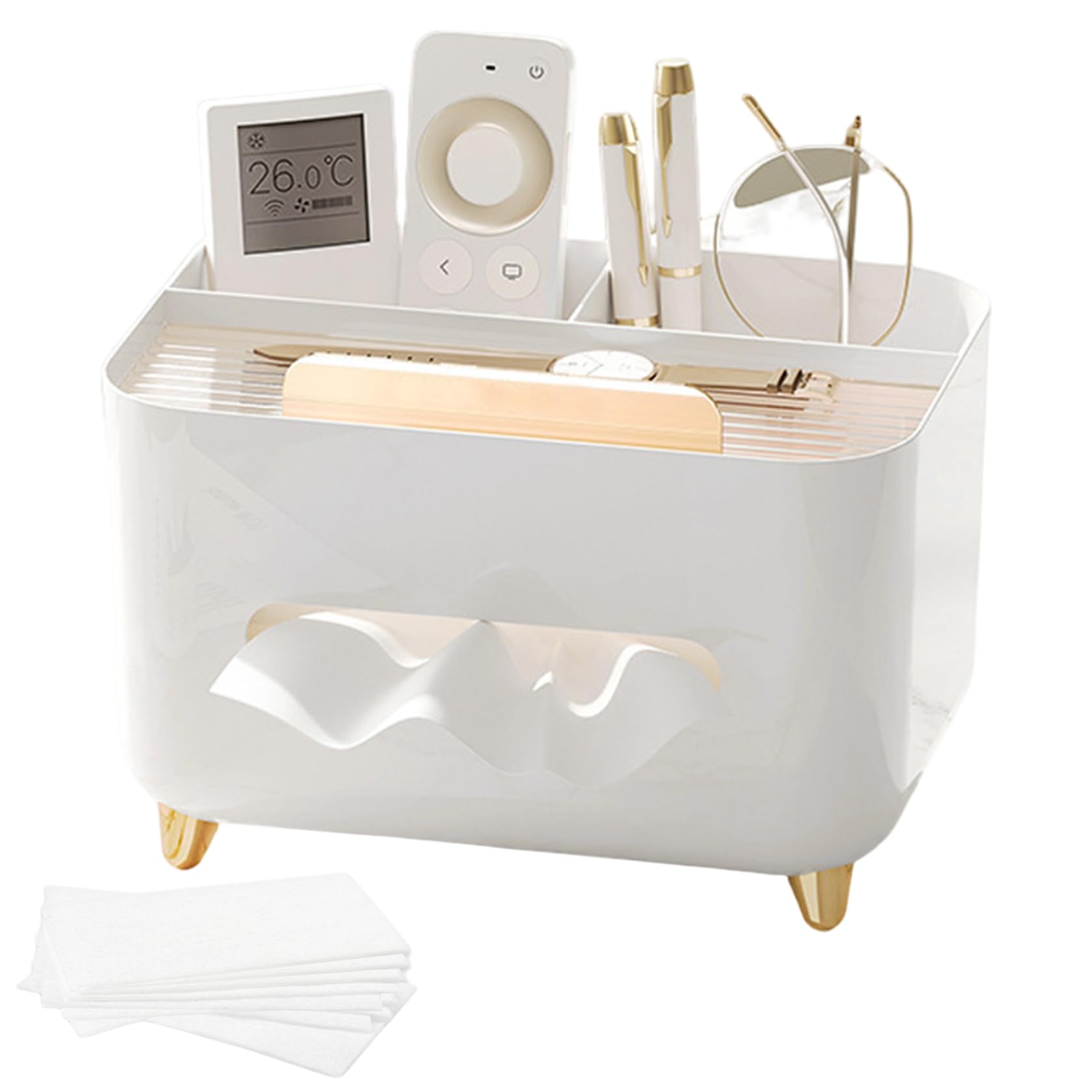 Tissue Box Holder Multifunctional – Tissue Box Cover with Storage, Stylish Remote Control Desk Storage for Living Room Bedroom Dressers