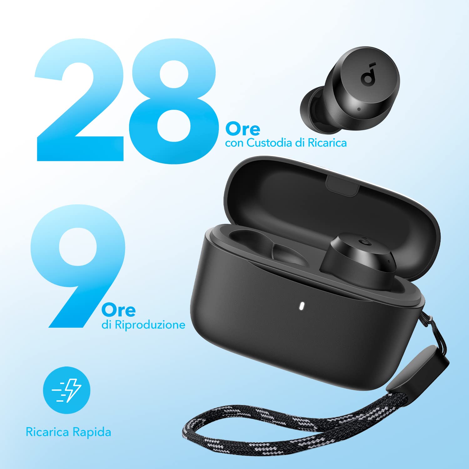 Soundcore Auricolari Bluetooth Anker A20i, Cuffie Bluetooth 5.3 Wireless con app, suono personalizzata, 28 ore riproduzione, 2 microfoni chiamate AI, modalità auricolare singolo, design portatile