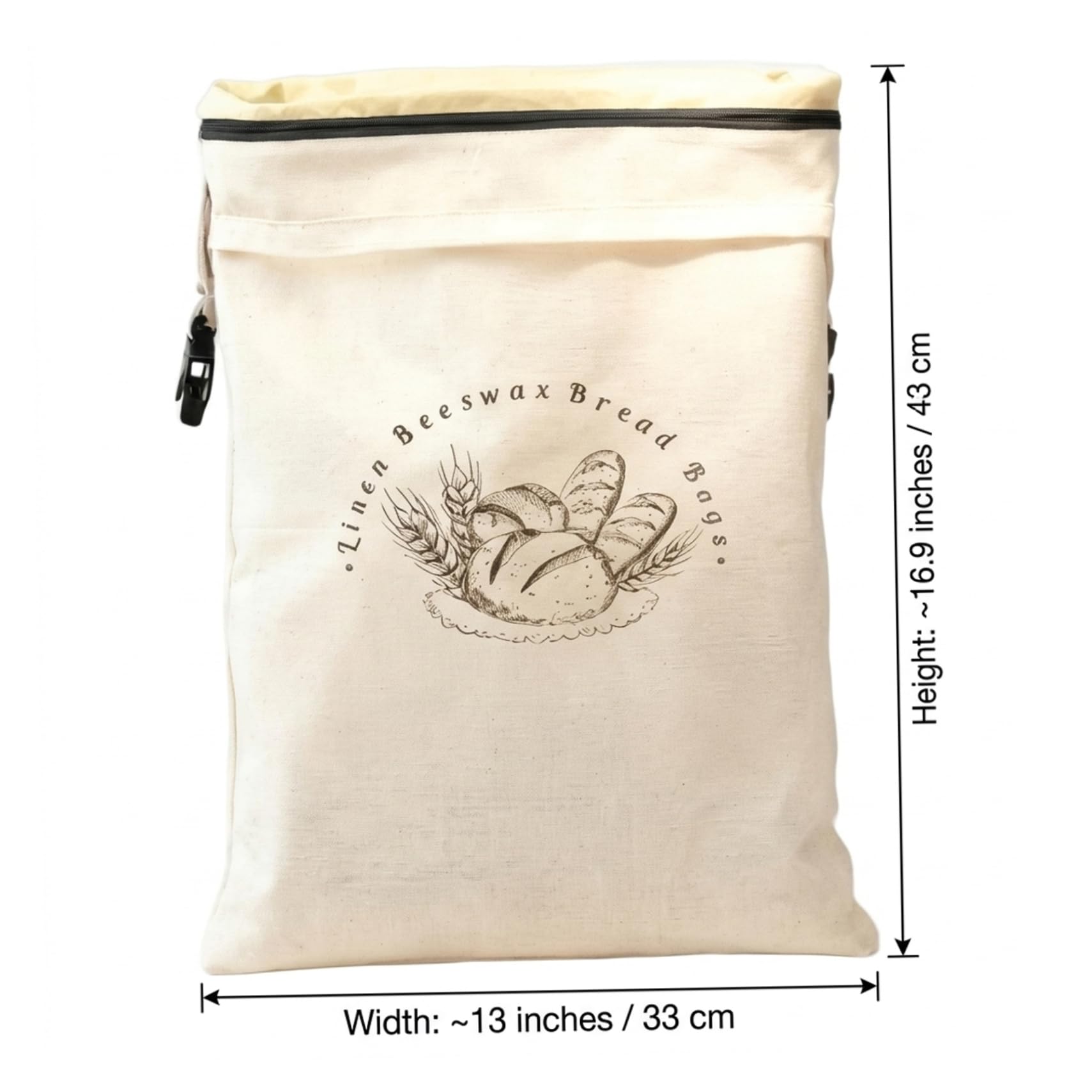Bolsas de pan de cera de abejas, paquete de 2, bolsa de pan de masa madre reutilizable con cremallera y correa, revestimiento de cera de abejas natural sobre algodón orgánico para mantener fresco, 17