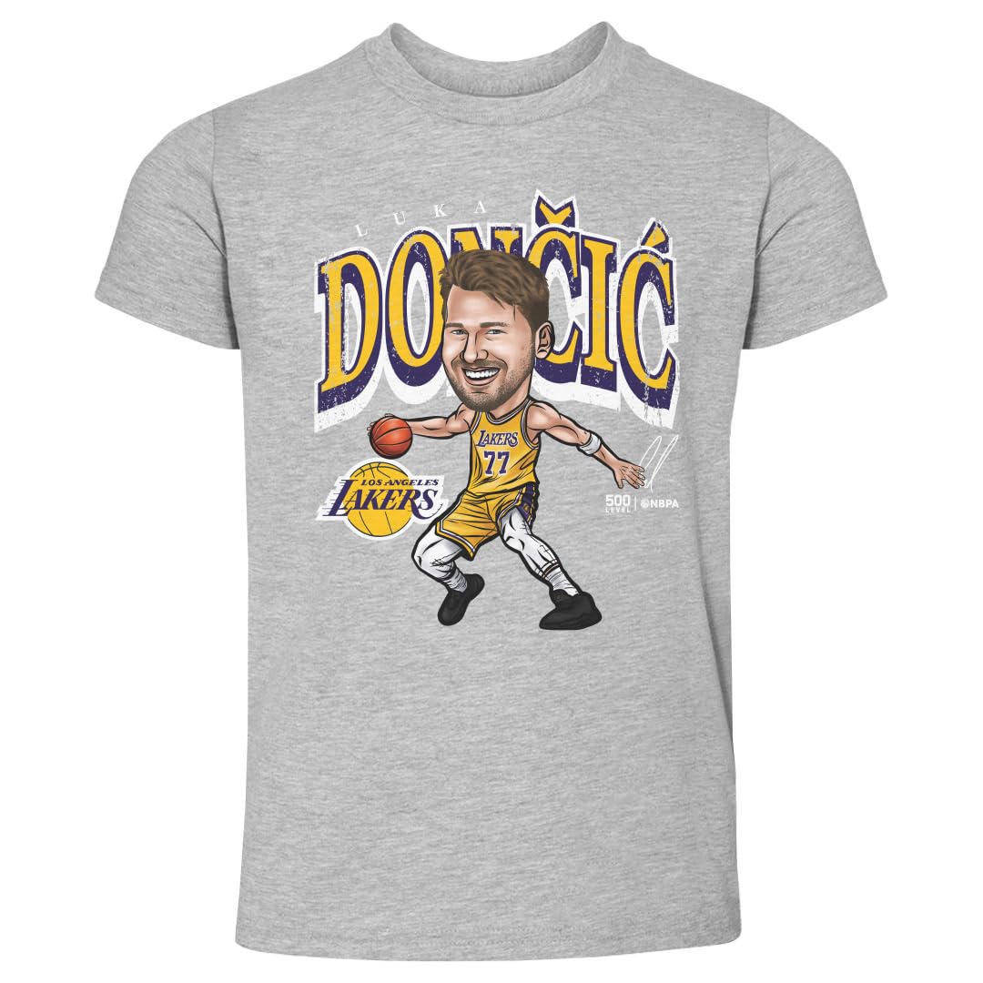 500 LEVEL Luka Doncic Los Angeles Lakers Toddler Shirt - Luka Doncic Los Angeles Lakers Cartoon WHT (Heather Gray, 3T)