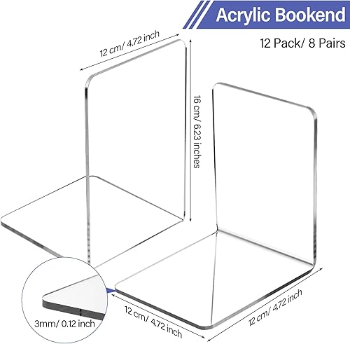 Miniatura 2 de Eaasty 12 piezas/6 pares de sujetalibros de acrílico transparente para estantes, organizador de escritorio resistente, estantería en forma de L,
