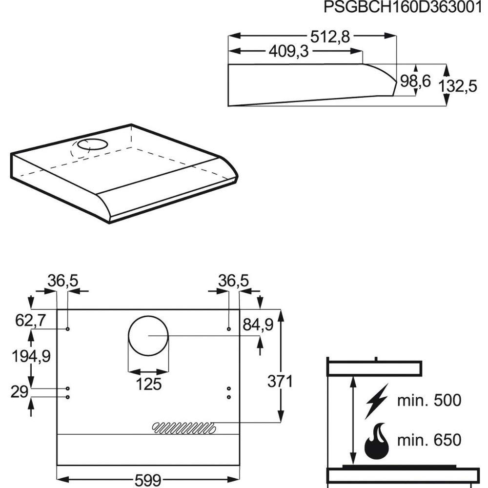 AEG DUB1611M Unterbau-Dunstabzugshaube 60cm Edelstahl Abluft Umluft 71 m³/h 63-69 dB(A) Schiebeschalter