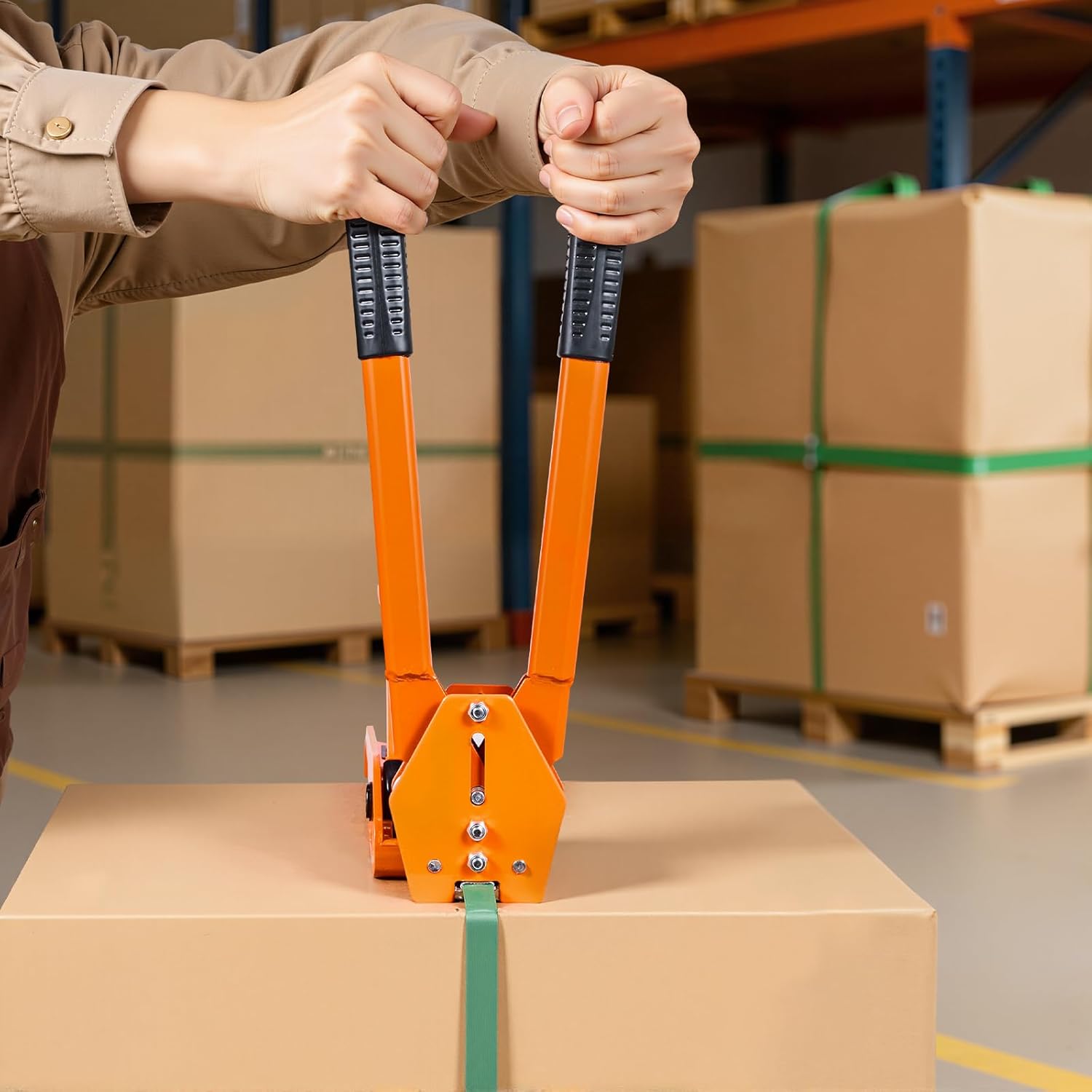 VEVOR Banding Strapping Kit, Heavy Duty Banding Sealer Tool with 1000 ft Length PET Band, 300 Metal Seals, Plastic Manual Pallet Packaging Strapping Kit for Warehouse/Shipping/Moving/Home, Orange