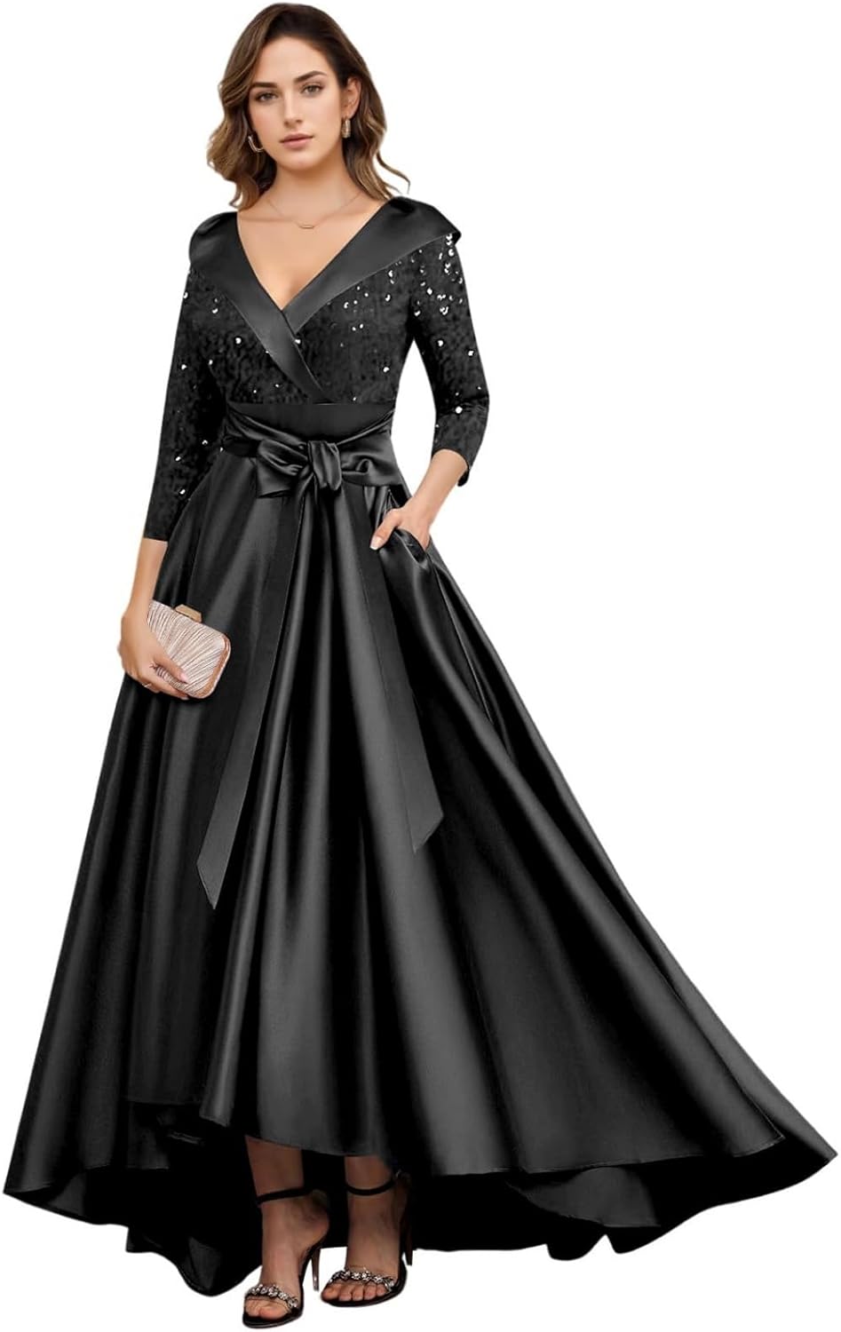 Amazon.com: Long Sleeve Mother of The Bride Dresses for Wedding Satin ...