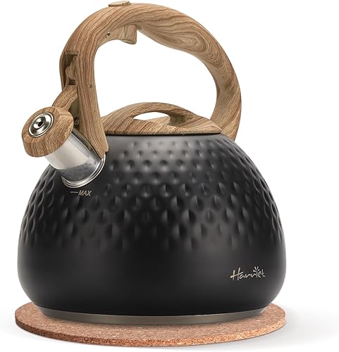 harriet - Tetera harriet de 2.5 cuartos de galón para estufa, tetera silbante con bases duraderas de 5 capas, teteras de acero inoxidable de grado