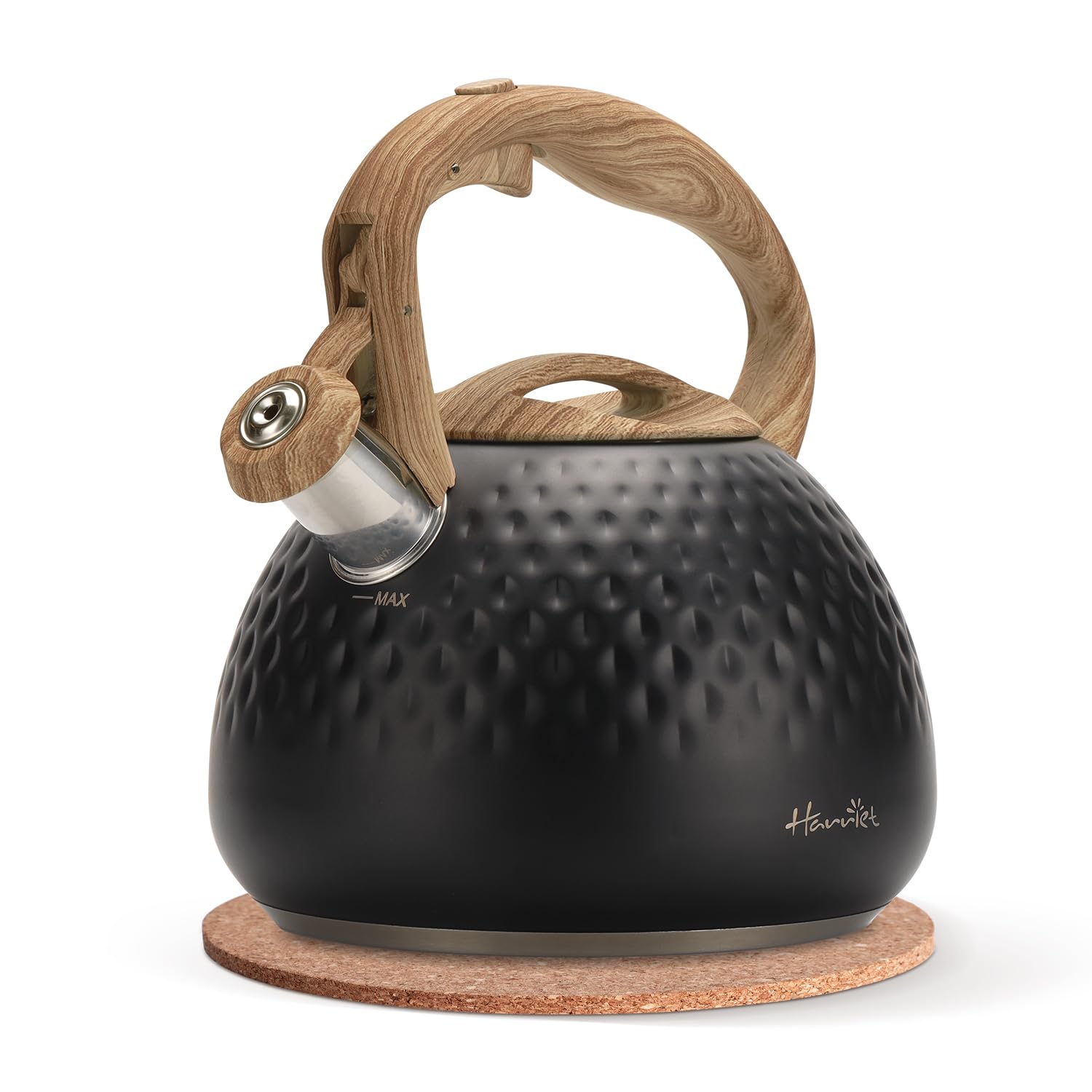 Tea Kettle - Harriet 2.5 QT Tea Pot for Stove Top, Whistling Tea Kettle with 5-Layers Durable Bases - Food Grade Stainless Steel Kettles with Hot-Resistant Handle Gas Electric Applicable, Black