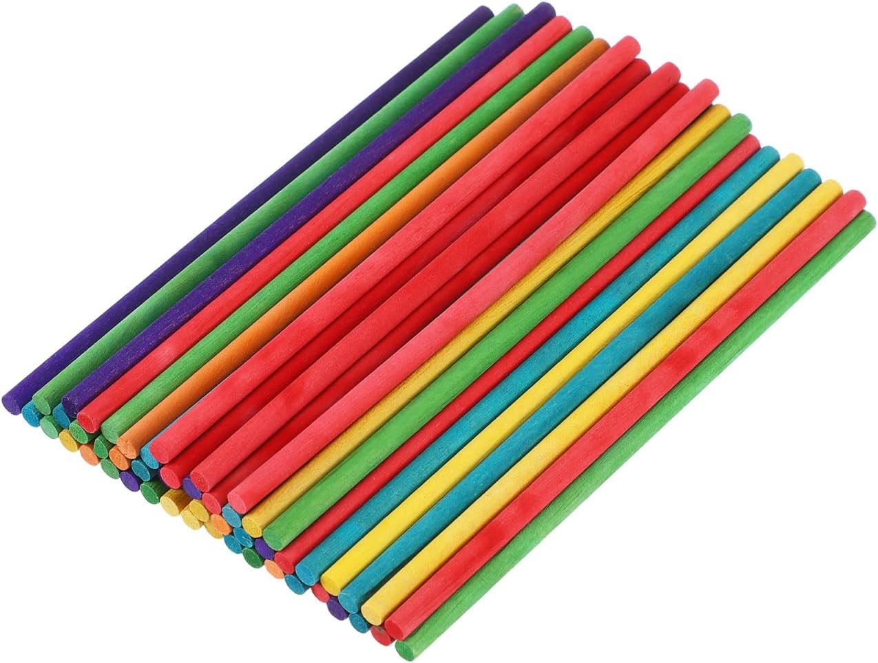 Healifty 50Pcs Colorful Wooden Craft Sticks 5.90In Round Dowels for Kids DIY Art Projects Model Building Flower Decorations and Ice Pops