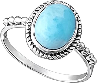 Larimar Ring, 925 Sterling Silver Larimar Ring For Women, Republic Dominican Larimar Ring, Boho Jewelry, Larimar Jewelry, Ocean Jewelry, Beach Jewelry, Promise Ring, March Birthstone, Oval Shape Larimar Ring, Birthday Gift