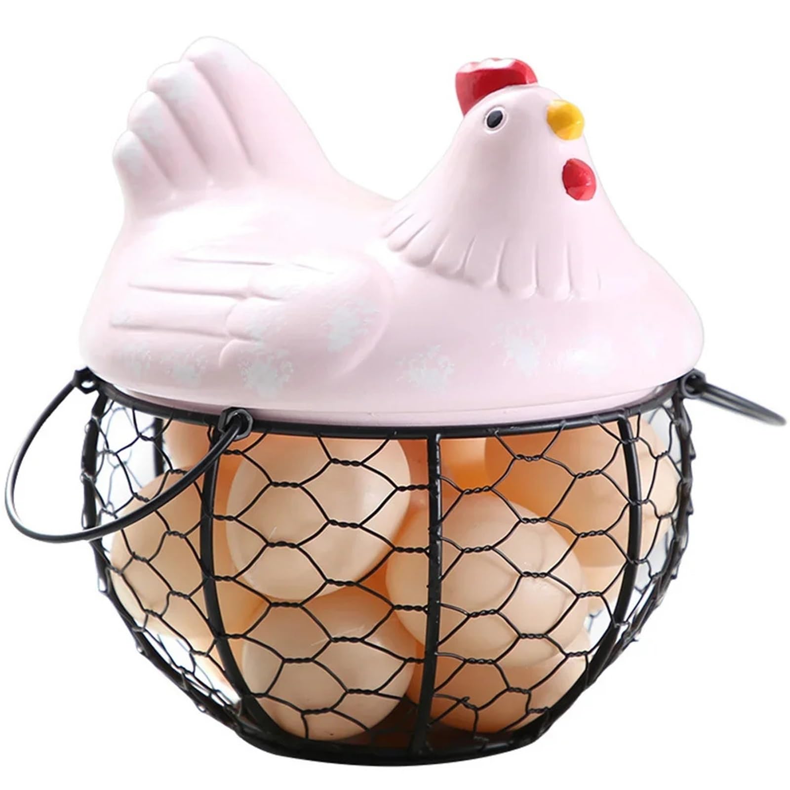 Yonmledo Pink Chicken Egg Holder Egg Holder Iron Chicken Shape Ceramic Hen Ornament Fruit Storage Basket(Pink)
