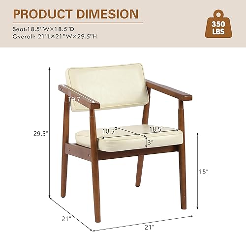 Miniatura 2 de LSSPAID Sillas de comedor de mediados de siglo con barandilla de madera, sillón tapizado de piel sintética de tela beige, cómodo respaldo, sillas de