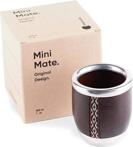 Taza de yerba mate prémium (calabaza mate)  Taza de té de cerámica hecha a mano  Cuero marrón oscuro envuelto hecho a mano en Uruguay  Mini Mate