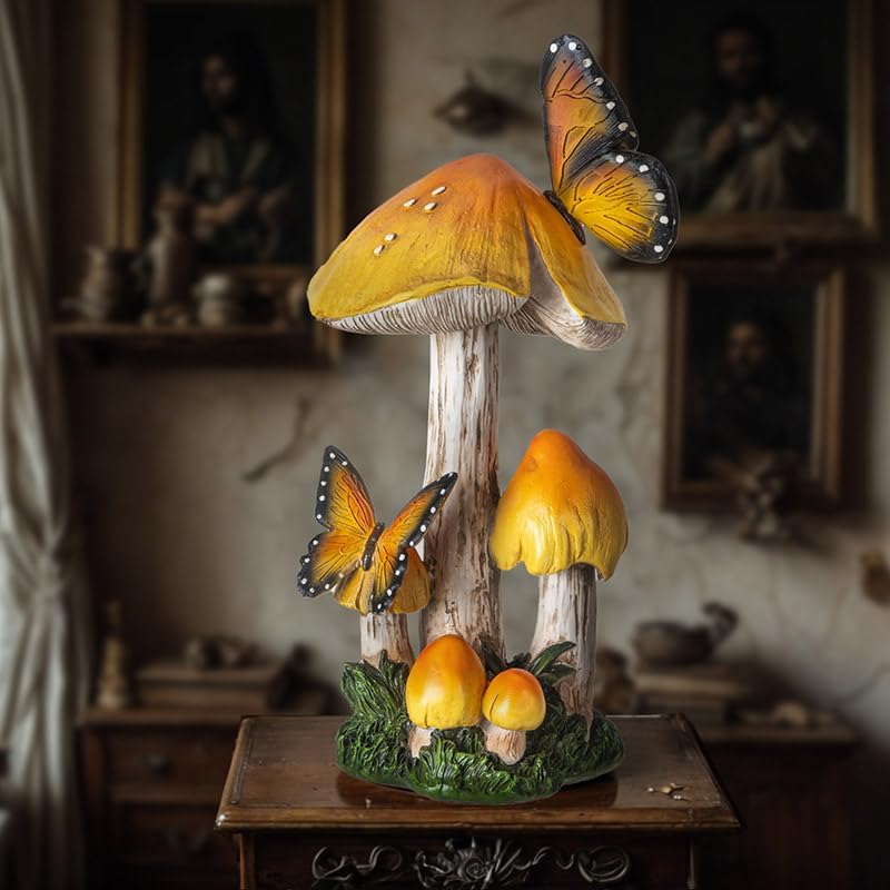 Pacific Giftware Mushrooms with Butterflies Garden Sculpture Whimsical Mushroom Decor for Forest Fairy Gardens or Outdoor and Indoor Mushroom Decor 13.19" Tall