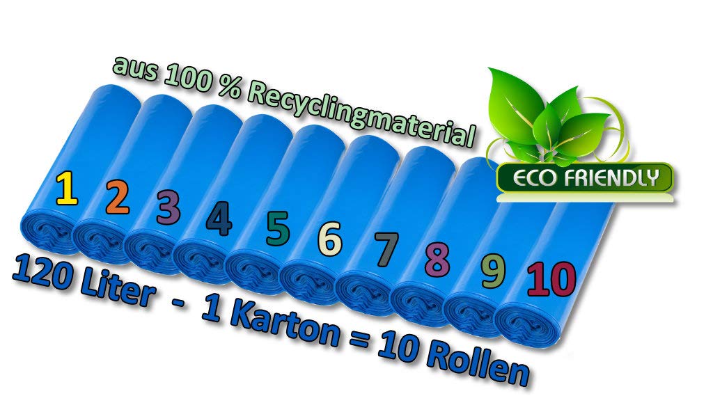 dm-folien gmbh Bolsas de basura de 120 litros, 700 x 1000 + 50 mm, 250 unidades, bolsas de basura azules, resistentes a desgarros, 70 x 100 + 5 cm, color azul