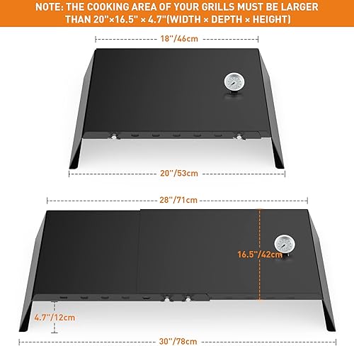 Miniatura 2 de Skyflame Kit universal de horno de pizza de metal con ancho ajustable de 20 a 30 pulgadas, caja de horno de pizza para la mayoría de parrillas de