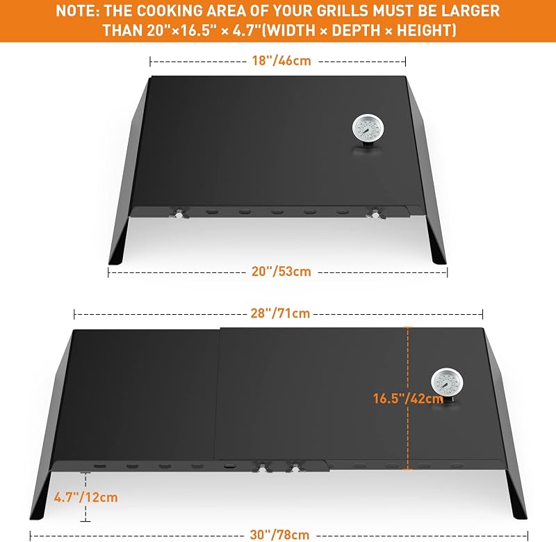 onlyfire Állítható Pizzasütő Feltét Hőmérővel 53-78 cm - Gázgrillhez Használható Pizzakészítő Búra Kerti Sütéshez