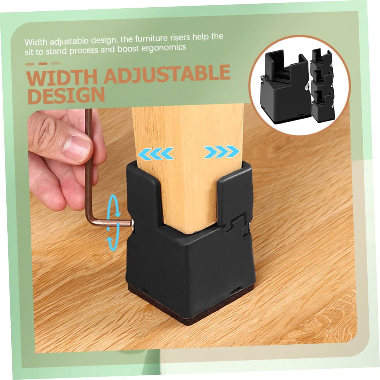 4pcs Adjustable Bed Risers Heavy-Duty Platform Furniture Riser Blocks for Chair and Table Legs Height Increase Silent Wear-Resistant for Storage Cleaning Space