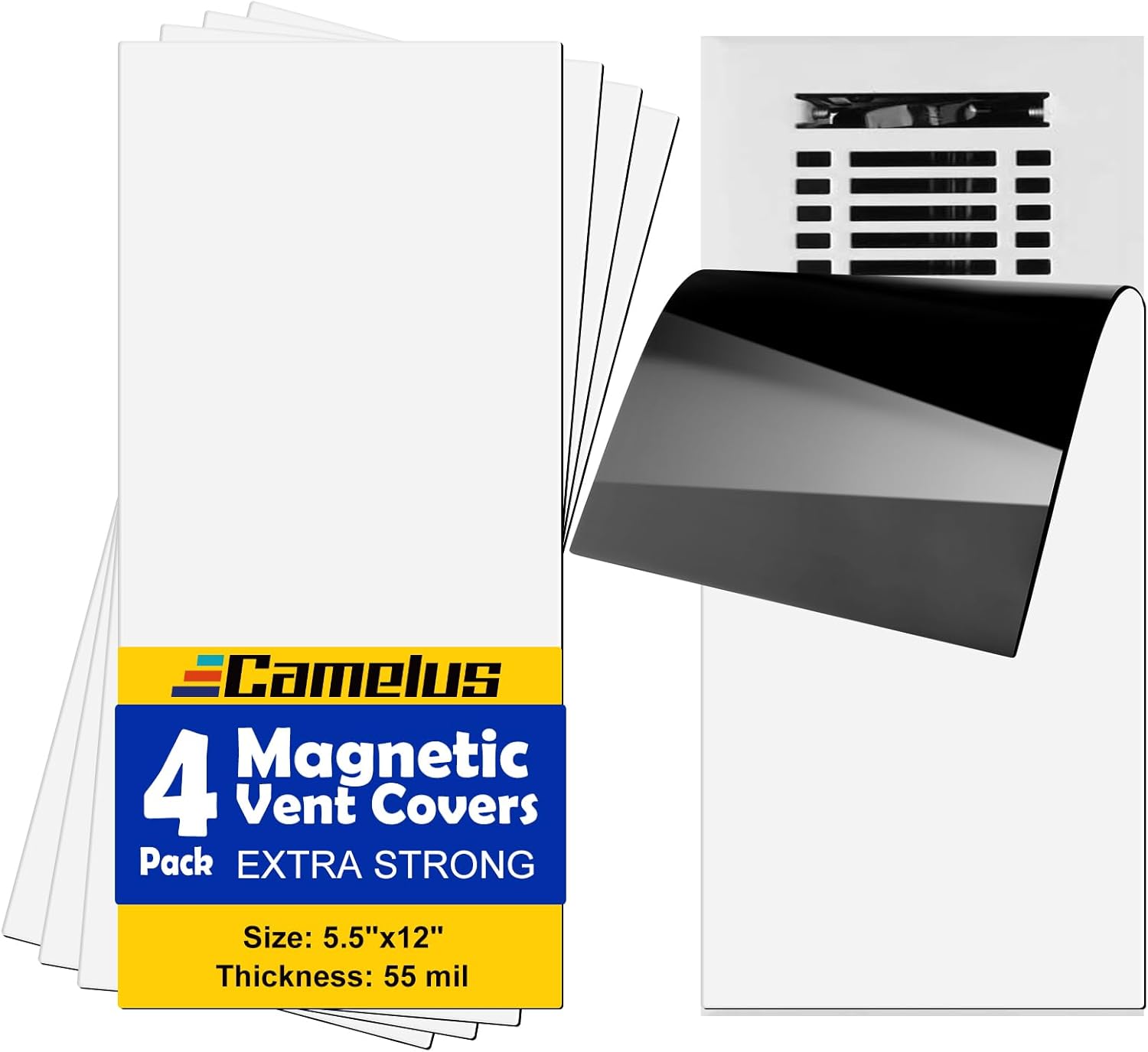 Magnetic Vent Covers, Air Vent Covers, 5.5" x 12", Ultra Thick 55mil, High Strength Magnetic, Strong Vent Covers for Home Floor, Ceiling, Wall Registers, HVAC, AC, RV, and Heater Vents (4pack)