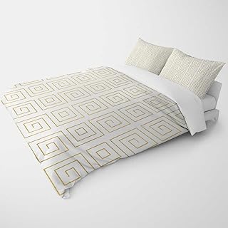 YANFENQI California King Size Duvet Cover Aesthetic Gold Texture Geometry Checkered Curve Cabin Themed Bedding for Kids Teens Adults (California King,104