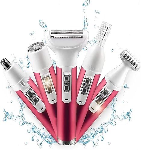 Maquinilla de afeitar eléctrica para mujer, afeitadora eléctrica portátil 5 en 1 para mujer, afeitadora de pelo portátil recargable, juego de