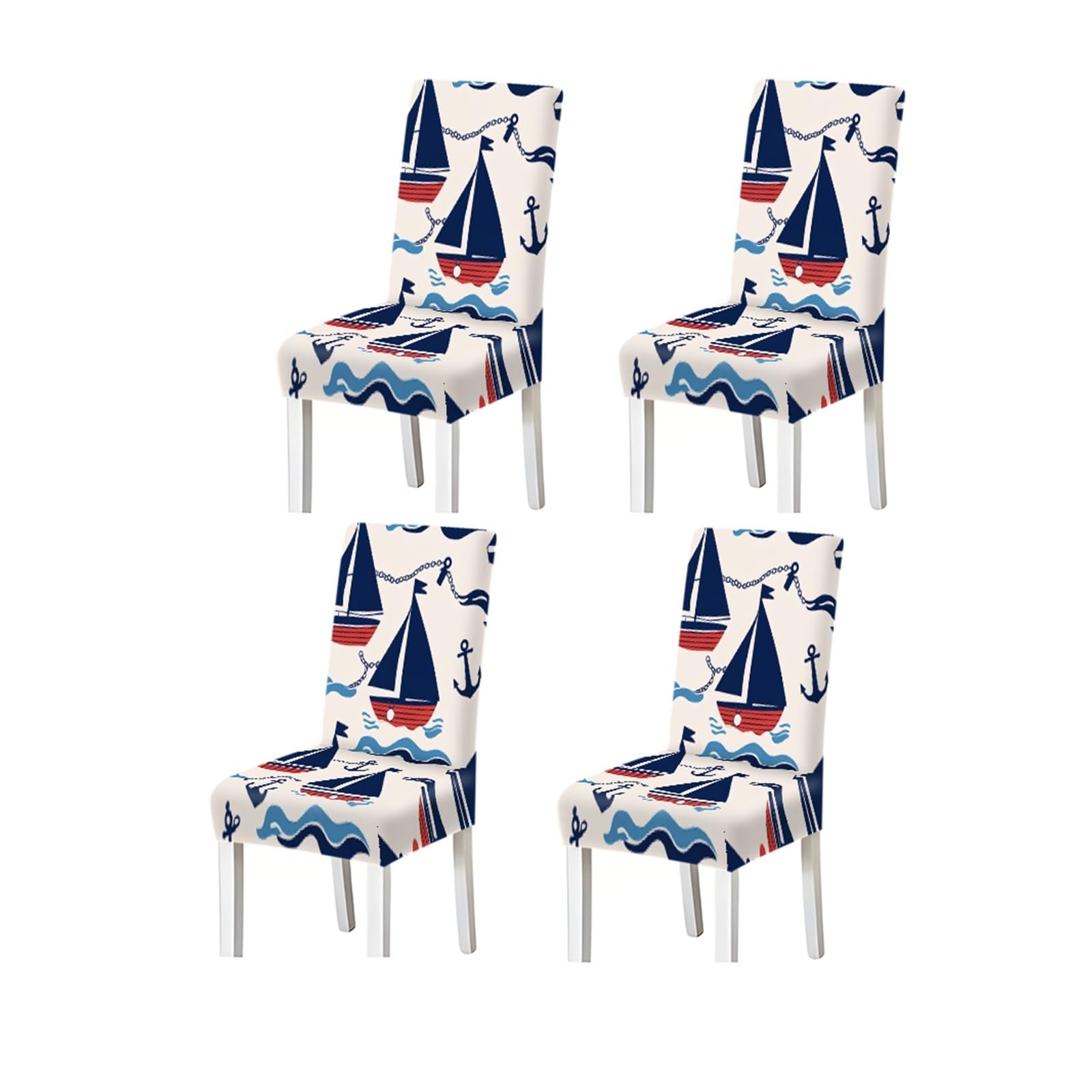 BOSUYBN Nautical Sailboat Anchor Pattern Print Dining Chair Covers Set Of 2/4/6, Stretch Slipcovers For Kitchen Dining Room Furniture Protectors for Home Dining Room(4PCSChair cover)
