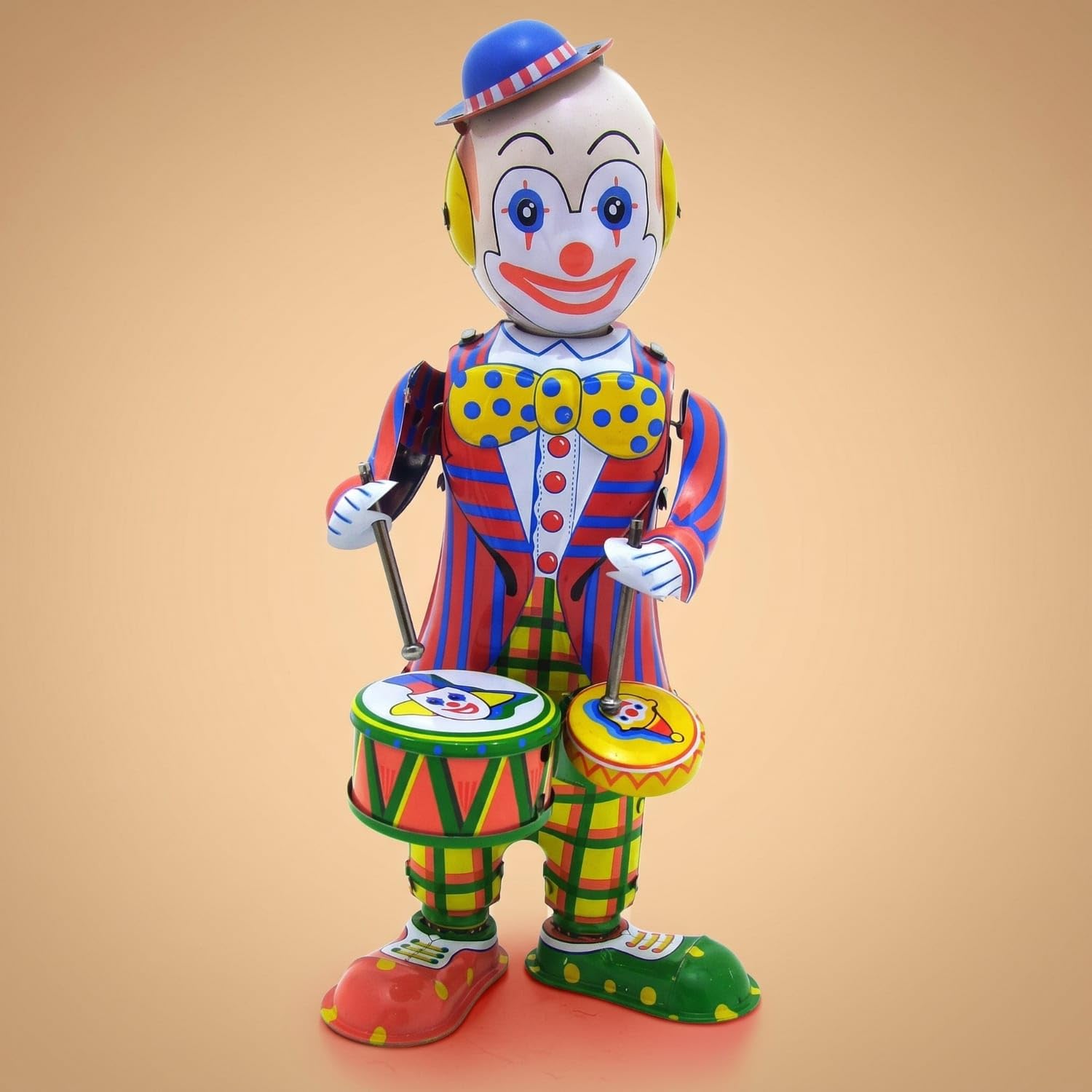 Vintage-Style Tinplate Clown with Drums Collectible Clown Drummer