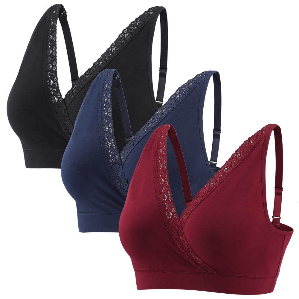 MANCI Soutien-gorge de nuit en coton avec bordure en dentelle et bretelles réglables – Soutien-gorge de maternité polyvalent pour un usage quotidien, soutien de grossesse et confort nocturne
