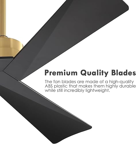 Miniatura 6 de WINGBO Ventilador de techo CC de 52 pulgadas sin luces, ventilador de techo de latón y negro con control remoto, 3 cuchillas de plástico ABS, motor