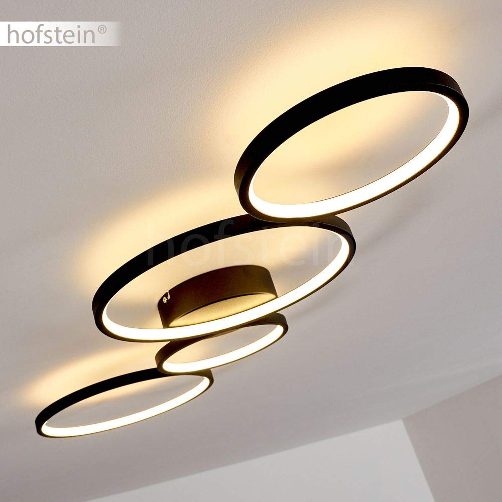 HOFSTEIN LED Deckenleuchte Rodekro, dimmbare Deckenlampe aus Metall in Schwarz, moderne Leuchte dimmbar über Lichtschalter, 37 Watt, 3300 Lumen, 3000 Kelvin, Wohnzimmer, Schlafzimmer, Küche