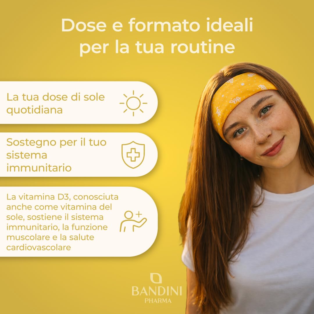 Bandini® Vitamina D3 2000 UI 365 Softgels, Alto Dosaggio 50μg, Vitamine D Colecalciferolo in perle, In Olio Extravergine di Oliva per Assorbimento Ottimale, Ossa, Denti, Muscoli, Sistema immunitario