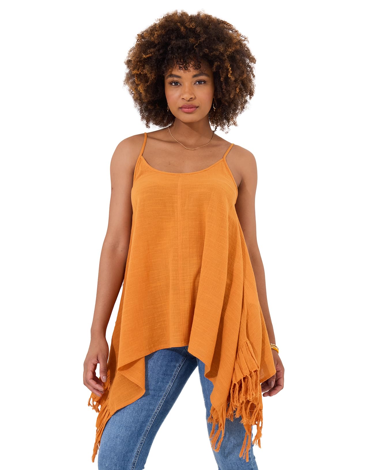 Joe Browns Women's Fashion Tassel Trim Handkerchief Hem Strappy Tunic Top, Regular Fit, Yellow, UK 12