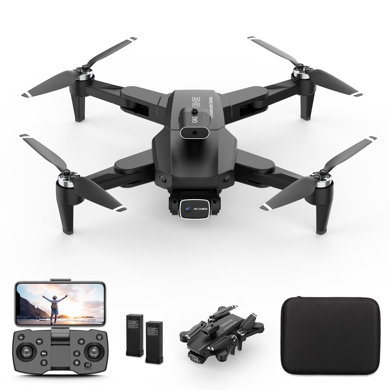 Foldable FPV Drone with 1080P WiFi Camera for Adults and Kids; Voice and Gesture Control RC Quadcopter with 2 Batteries for 40 Mins flight,Gesture Control, Selfie, Altitude Hold, Headless Mode