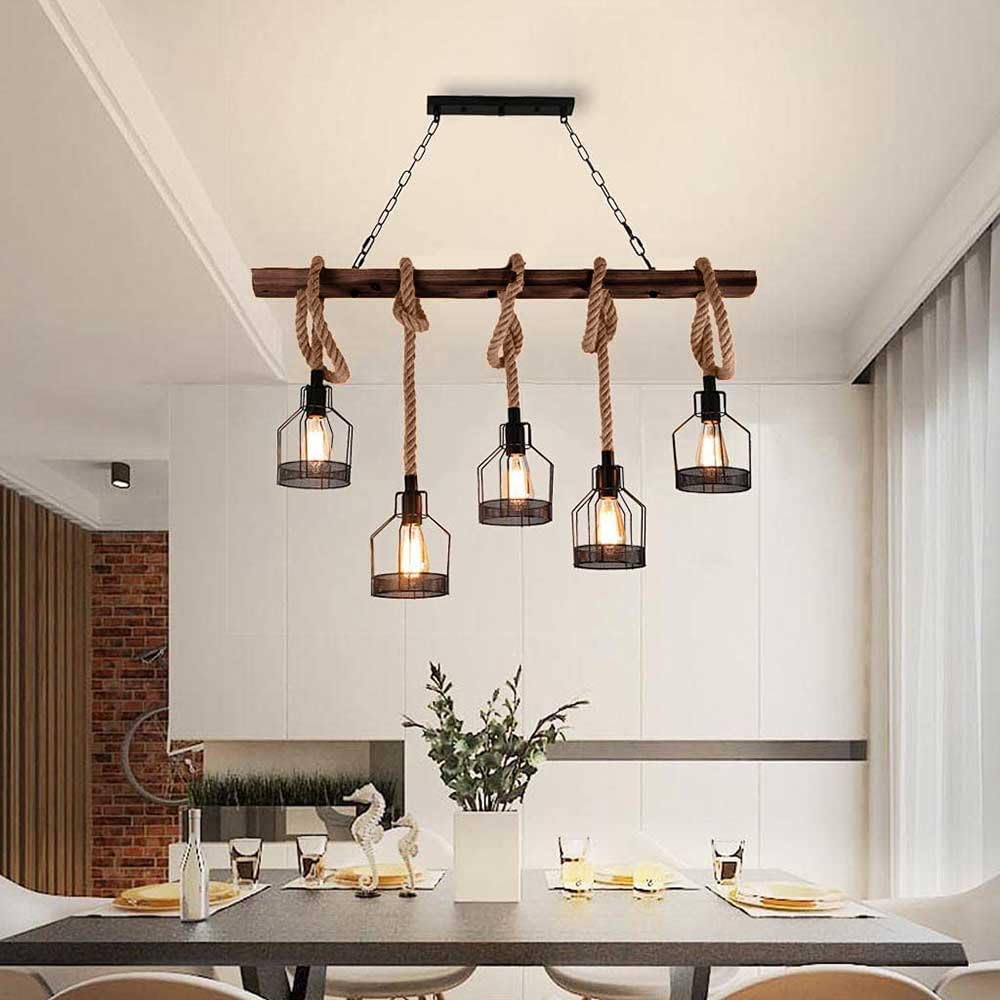 BRILONER Lampade – Lampada da soffitto retrò con binario in legno, 3