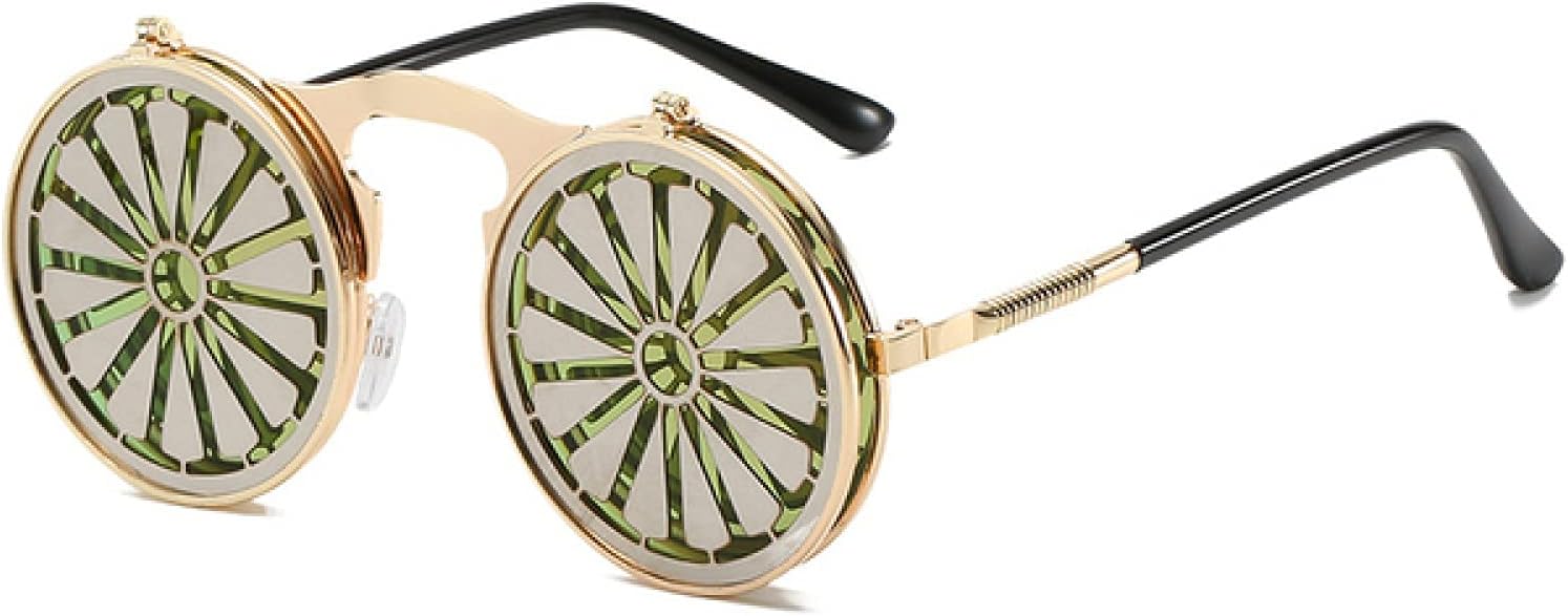 メタルラウンドスチームパンクサングラス女性ファッションメガネ男風車フリップフレーム面白いビンテージサングラス Cooperativarinascita