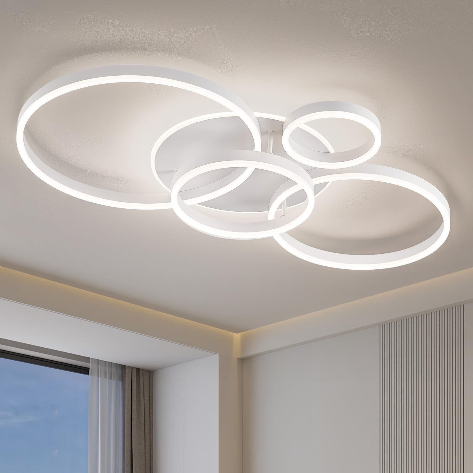 Qamra 100cm 4 Anillos Moderna Blanca Lampara Techo