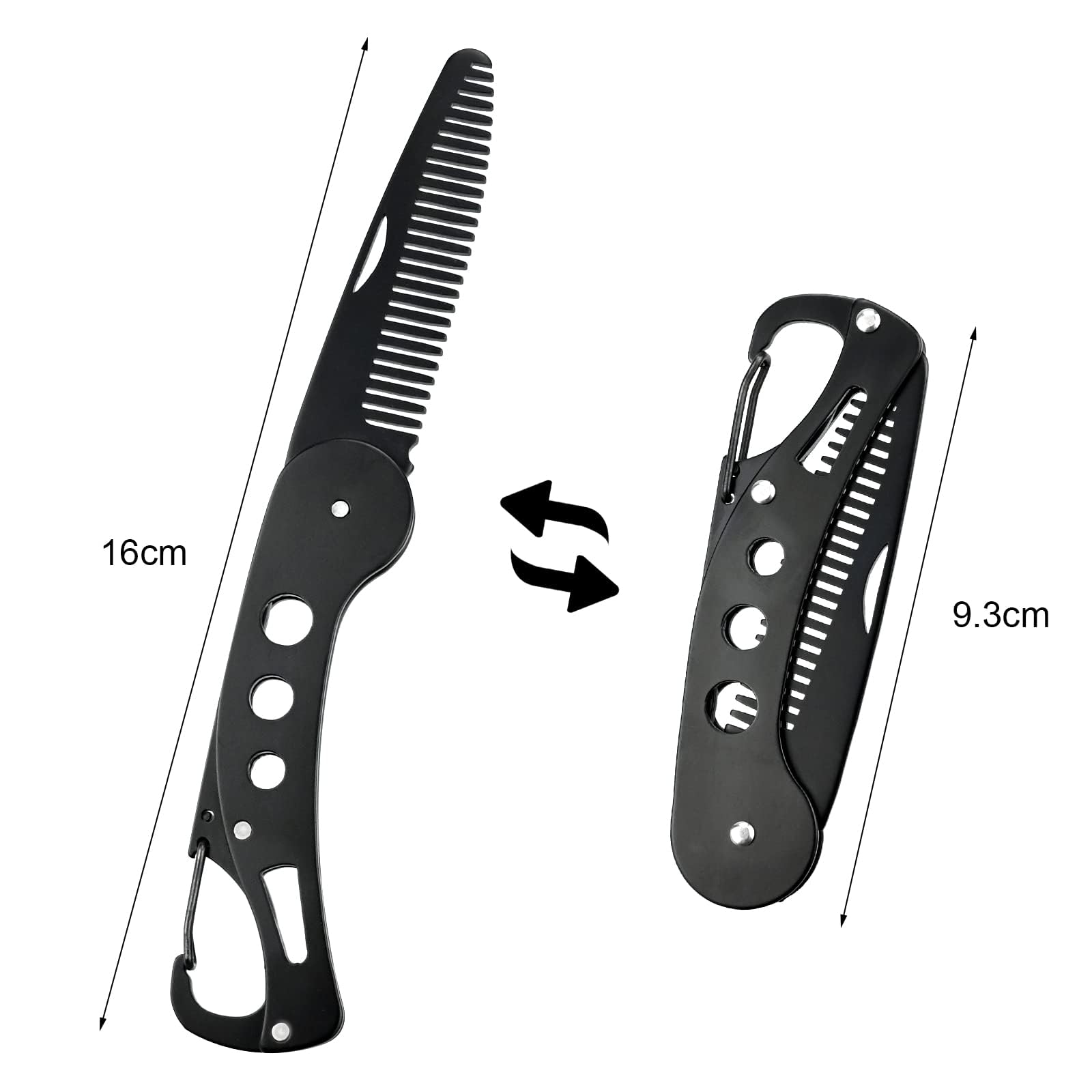 Pettine da barba pieghevole in acciaio inossidabile, da uomo, per curare, pettinare e acconciare capelli, barba e baffi, tascabile, antistatico, 9,5 x 3 x 1,5 cm
