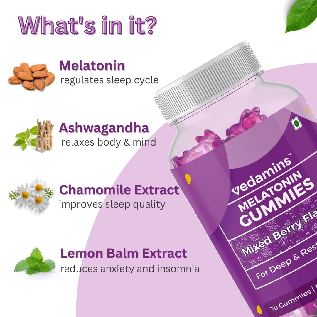 Melatonin 5mg Gummies | Ashwagandha, Lemon Balm for Deep Sleep, Anxiety and Stress Relief Aid for Men & Women| Non Habit forming Sleeping gummies | 60 Sleep Gummies — Amazon image 3