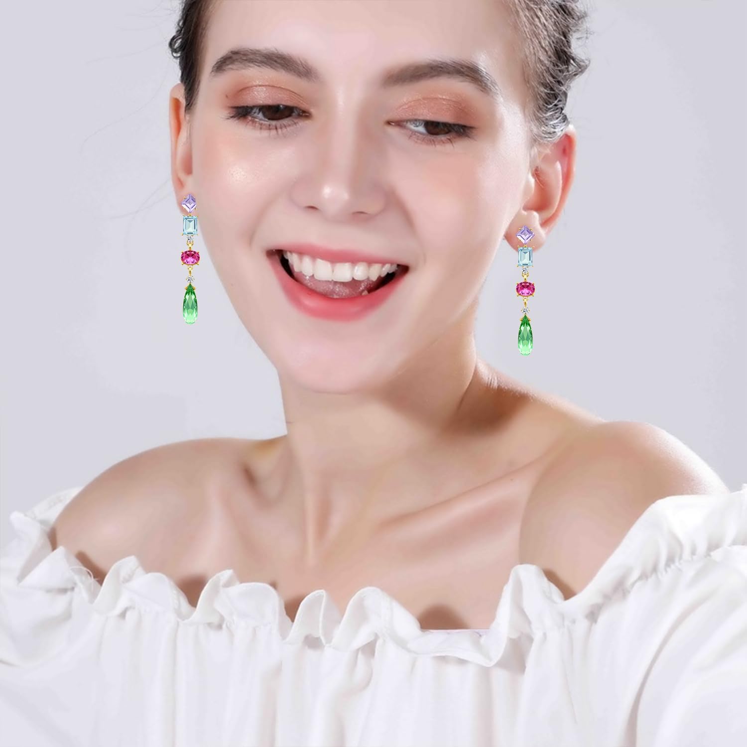 Handmade Sparkly Crystal Teardrop Dangle Drop Earrings Chic Long Square Round Oval Rhinestone Chain Stud Earrings For Women - Image 4